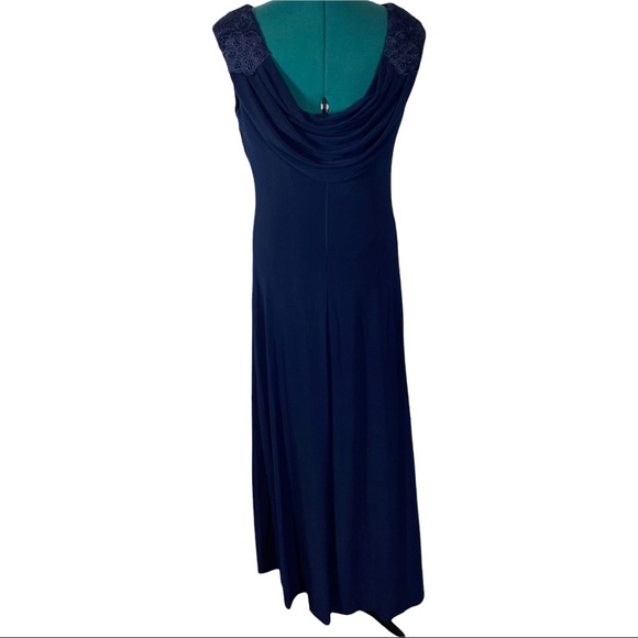 Alex Evenings Soutache Floral Lace Boat Neck Cowl Back Cap Sleeve Ruched Gown - Picture 5 of 10